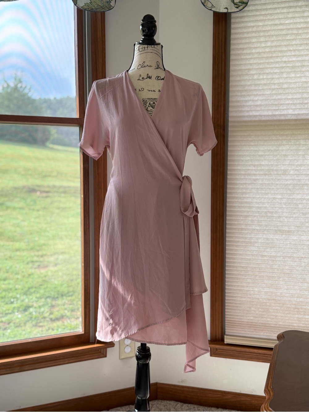 Women's Blush Pink Wrap Dress with Side Tie